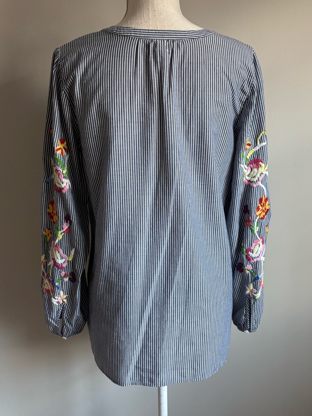 Talbots Striped Peasant Blouse with Embroidered Sleeves - Picture 5 of 8
